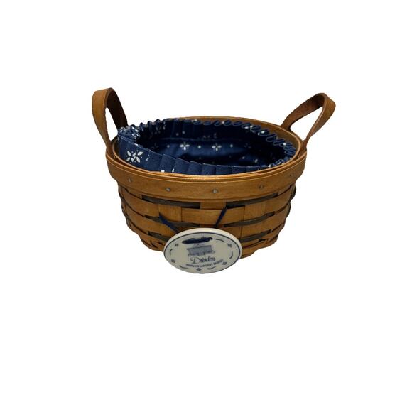 1995 Longaberger Heartland Button Basket w/Liner & Dresden Tie-On 7"RD x 3"H - Picture 1 of 5